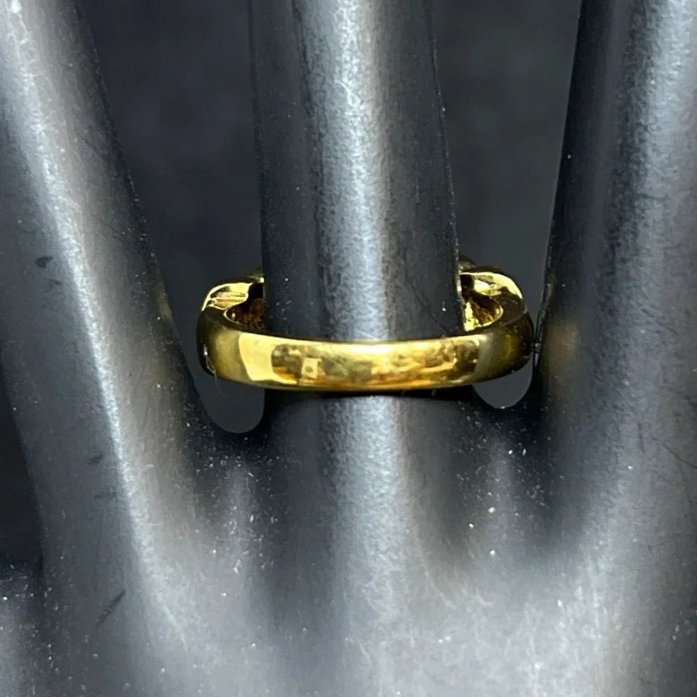 Gold Tone And Multifaceted Blue Rhinestone Statement Ring Sz 7 (R298) - Picture 3 of 7